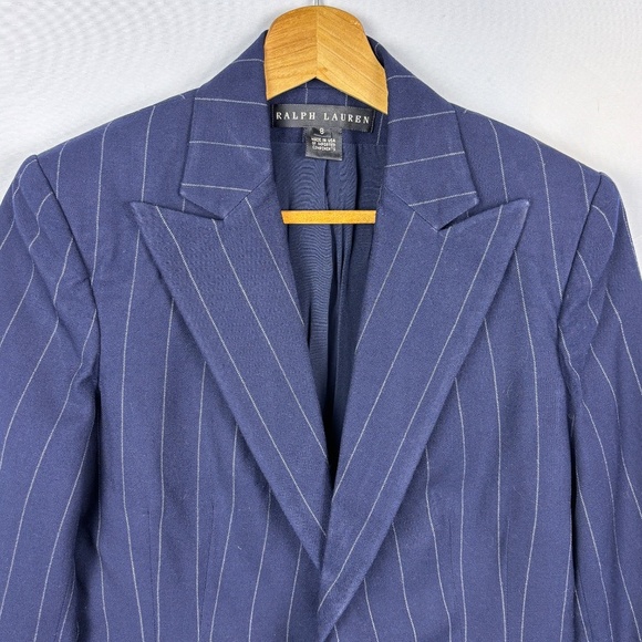 VTG Ralph Lauren Womens Black Label Wool Blazer Sz S Pinstripe Academia USA made - Picture 2 of 12